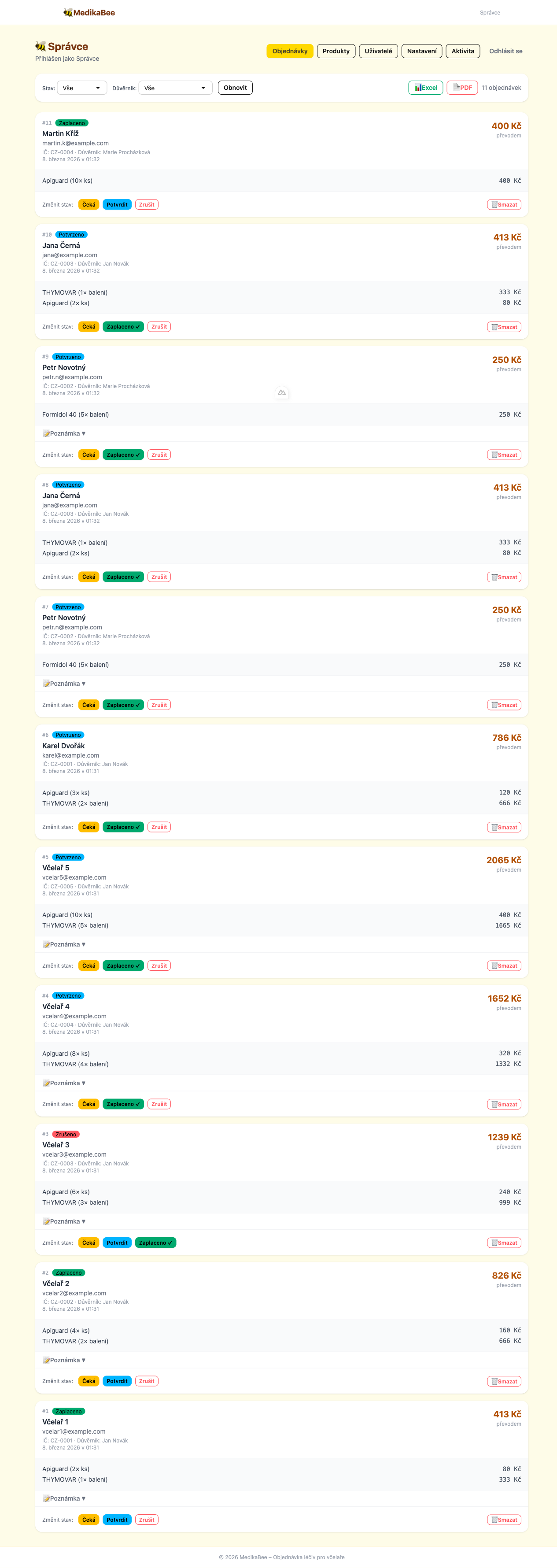 Objednávky v administraci