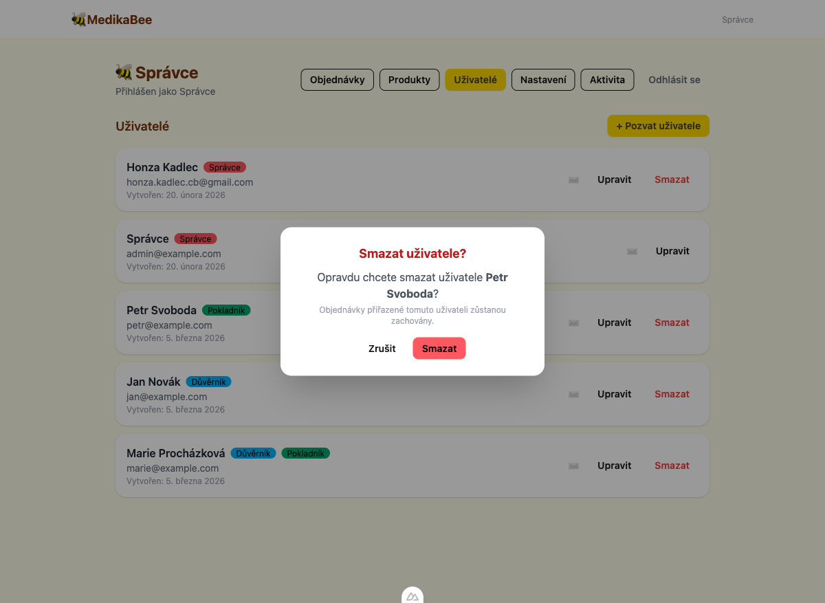 Potvrzení smazání uživatele